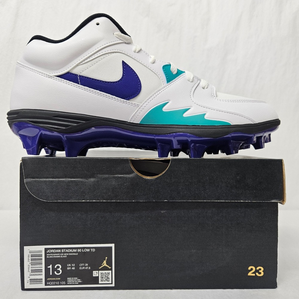 Jordan Stadium 90 Low TD Football Cleats HQ0210-105 White Purple Men Size‎ 13